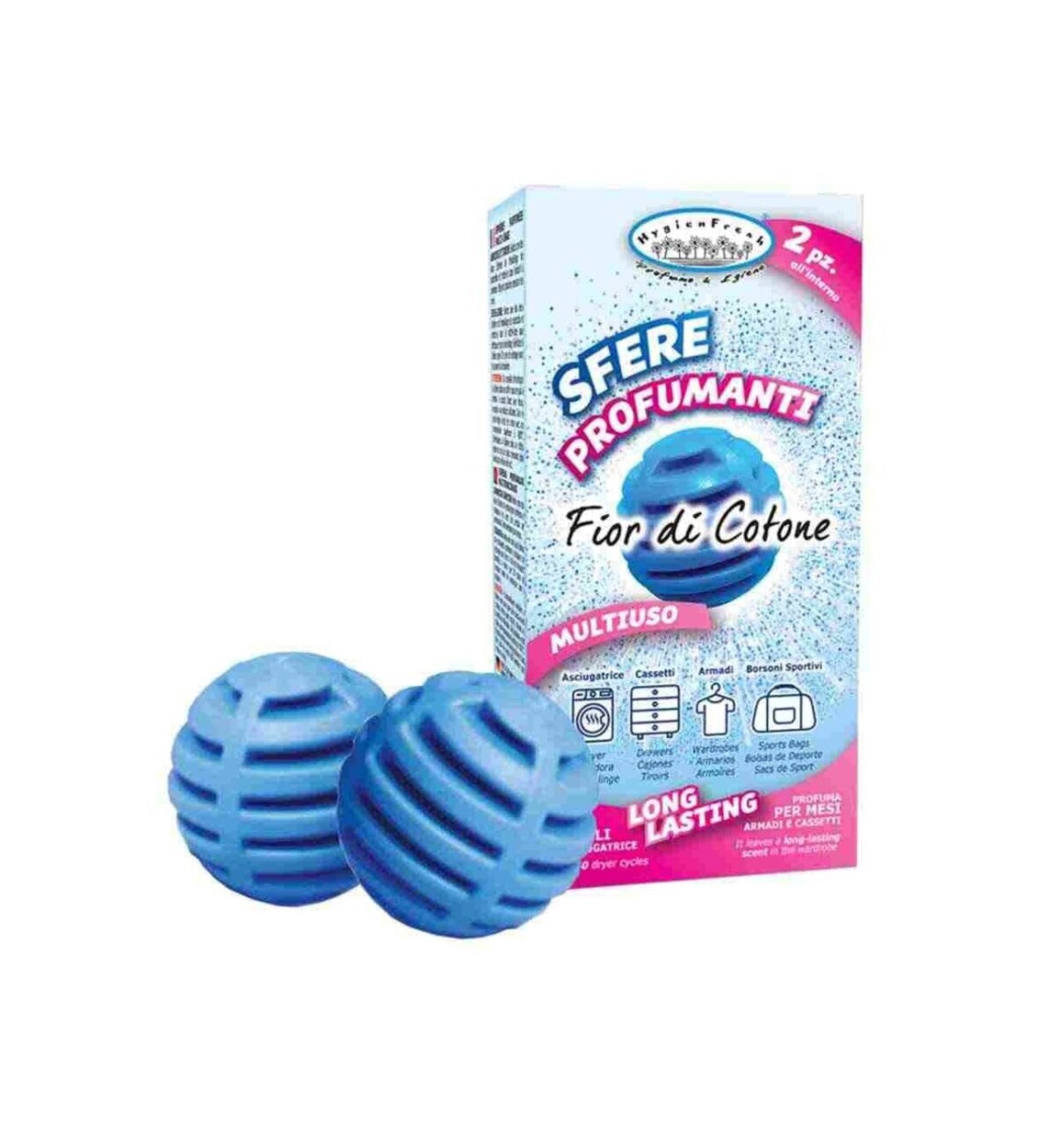 Sfere Parfumate pentru uscator de rufe, dulapuri, sertare, genti Fiori di Cotone, 2buc/set, Hygienfresh - imagine 3